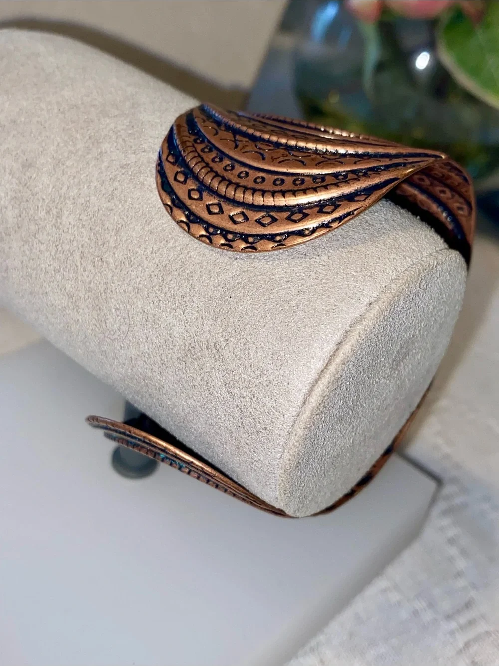 Handcrafted Copper-Tone Engraved Cuff Bracelet